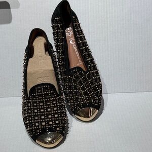 Jeffrey Campbell Black and Gold Studded Loafers